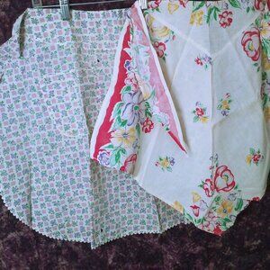 Lot(2) Vintage MCM Handmade Half-Aprons Calico RicRac Pocket Floral Borderprint